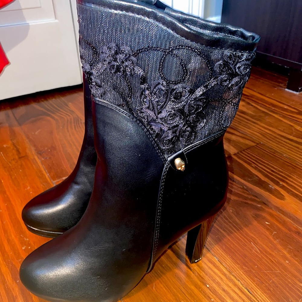 Black Platform Chunky High Heel Ankle Boots Side Zipper Booties